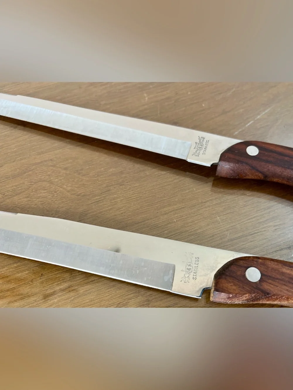 Vintage RS Carving Knife Set Stainless Steel Japan 8” & 10.5” Mid Century Knives